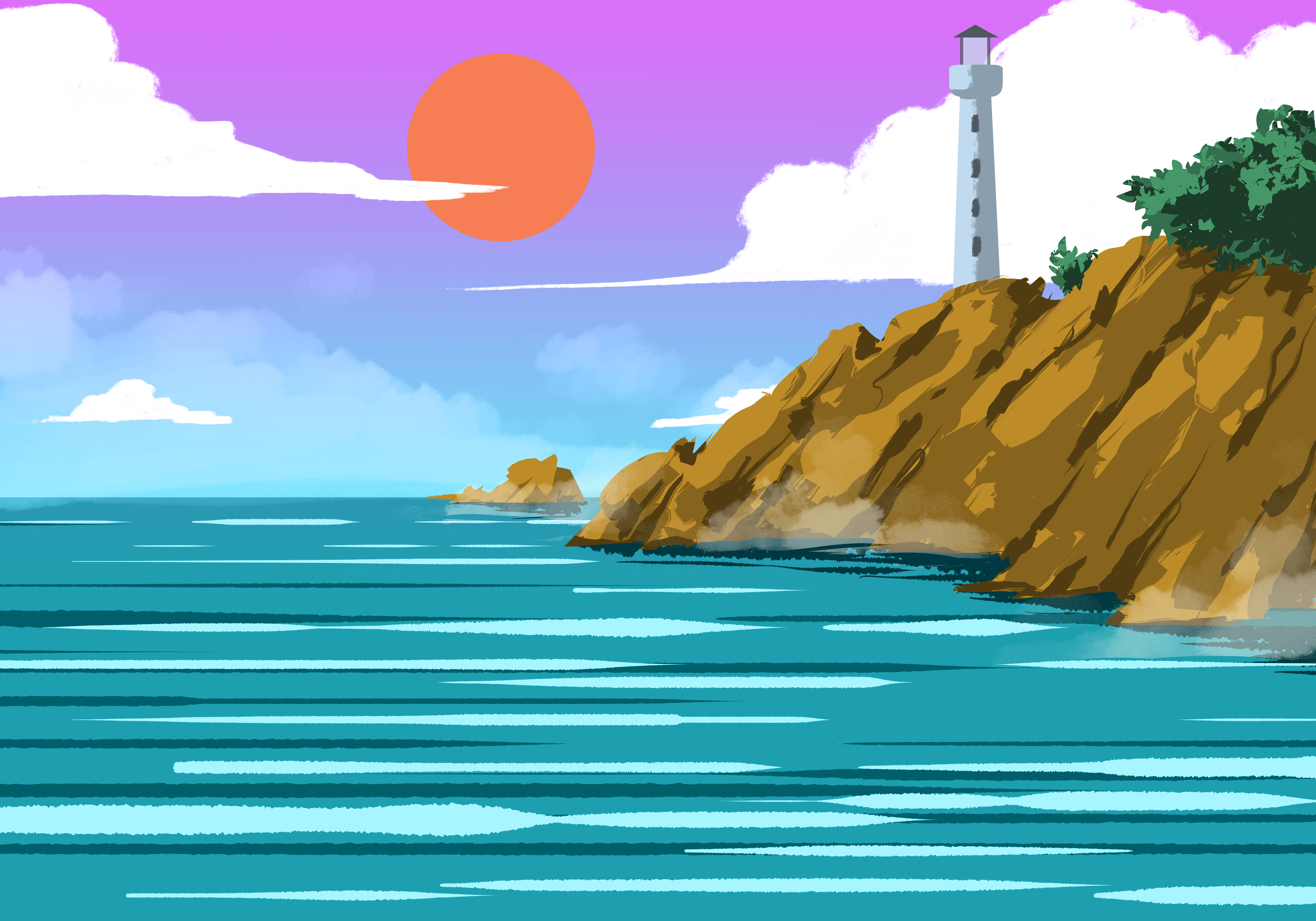 illustration d'un phare en bord de mer